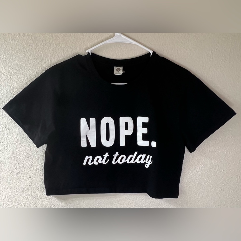 Y Oversized Cropped NOPE Shirt Black with White Text Cute Loungewear Size Medium